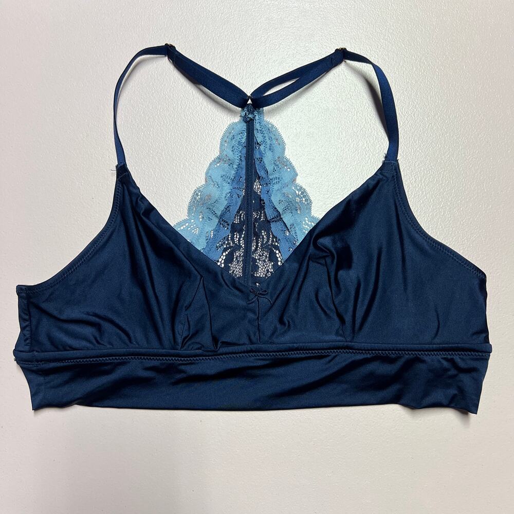 Aerie Navy Blue Lace Strap Bralette Womens Large Ajustable Lined Racerback